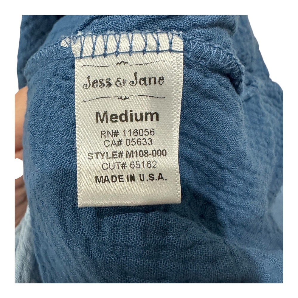 Jess & Jane Blue Ombre Crinkle Gauze Tunic Top Womens M Cotton Toggle Pocket - Picture 7 of 8